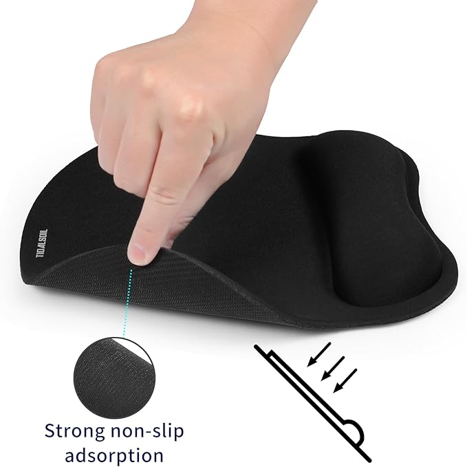 TIDALSOIL Mouse Pad with Wrist Support, Ergonomic Mouse Mat with Non-Slip PU Base, Pain Relief Memory Foam Mousepad for Office & Home, Black