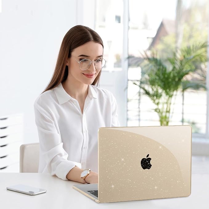 EooCoo Case Compatible with MacBook Air 13 inch M5 2026-2022 Release M4 M3 M2 A3449 A3240 A3113 A2681, Glitter Hard Shell&Keyboard Skin Cover&Screen Protector for Mac Air 13.6 inch, Sparkly Starlight