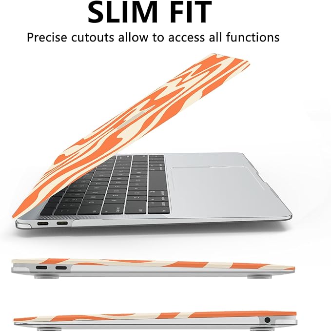AKIT Compatible with MacBook Air 13 Inch Case M1 2022 2021 2020 2019 2018 A2337 A2179 A1932, Pattern Hard Shell Laptop Case+Screen Protector+Keyboard Cover for Mac Book Air 13.3 Inch, Orange Wave