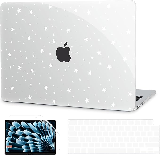 G JGOO Compatible with MacBook Air 13 inch Case 2026 2025-2022 M5 A3449 M4 A3240 M3 A3113 M2 A2681, Clear Plastic Hard Shell for MacBook Air 13.6 inch Case +Keyboard Cover +Screen Protector, Star