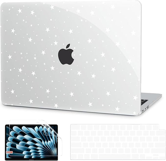 G JGOO Compatible with MacBook Air 13 inch Case 2026 2025-2022 M5 A3449 M4 A3240 M3 A3113 M2 A2681, Clear Plastic Hard Shell for MacBook Air 13.6 inch Case +Keyboard Cover +Screen Protector, Star
