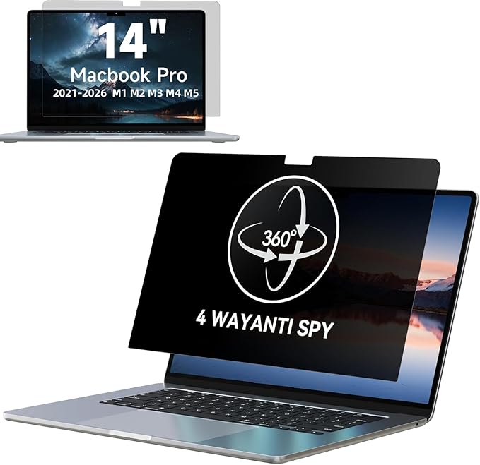 IPROKKO 360° Privacy Screen for MacBook Pro 14 inch (2021-2026, M1, M2, M3, M4, M5, Pro, Max), Matte Anti Glare Blue Light 14.2in Mac Scratch Resistant Laptop Screen Protector Filter