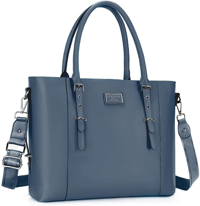 MOSISO Laptop Bag for Women, Waterproof Vintage PU Leather Briefcase Shoulder Computer Laptop Tote Bag for Office Work