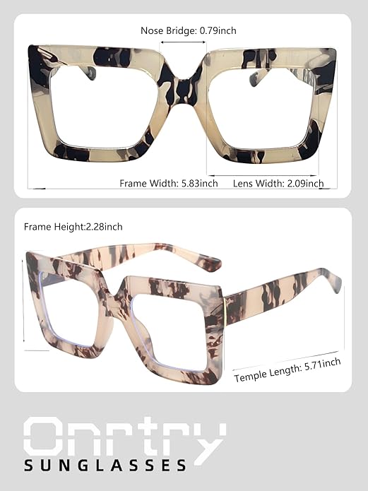 Onrtry Oversized Square Blue Light Glasses for Women Men Thick Frame Big Computer Eyewear Non-Prescription Eyeglasses