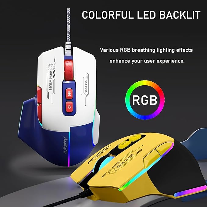Wired Gaming Mouse, Gaming Mouse with RGB Backlit, 7200DPI Adjustable, PC Gaming Mice with 7 rogrammable Macro Buttonsg, Ergonomic Mouse Gamer for PC, Desktop, Mac???Laptop, Chromebook. (Blue)