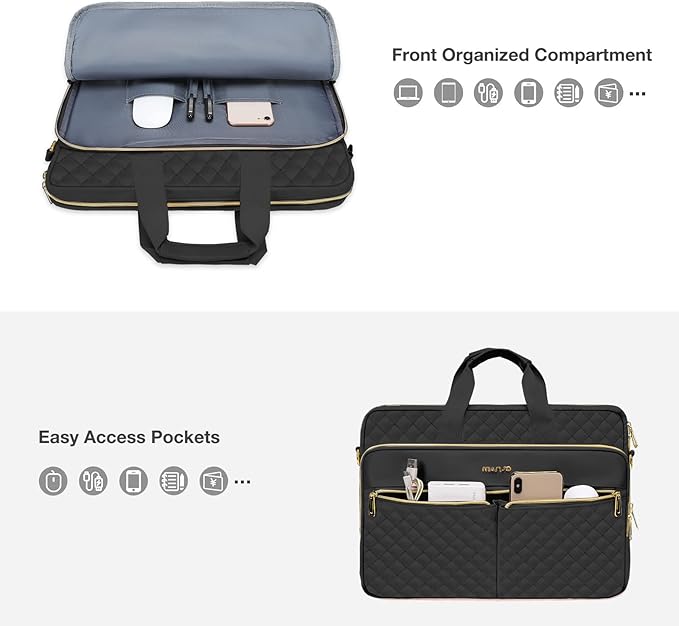 MOSISO 17-17.3 inch Laptop Bag, Laptop Briefcase Messenger Compatible with Dell, HP, Lenovo, Asus, Acer, Alienware, Square Quilted Computer Bag Work Office Business with 3 Pockets&Strap, Black