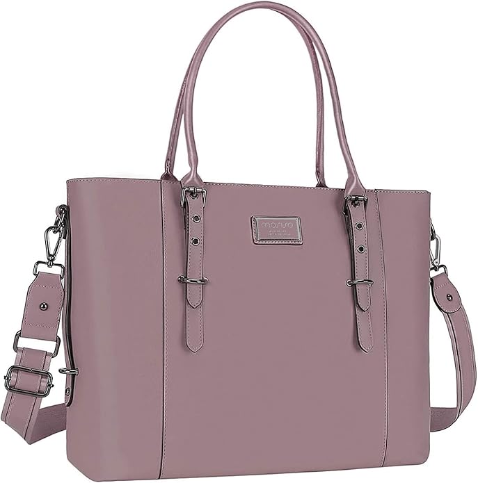 MOSISO Laptop Bag for Women, Waterproof Vintage PU Leather Briefcase Shoulder Computer Laptop Tote Bag for Office Work