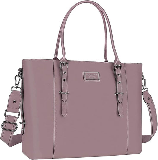 MOSISO Laptop Bag for Women, Waterproof Vintage PU Leather Briefcase Shoulder Computer Laptop Tote Bag for Office Work