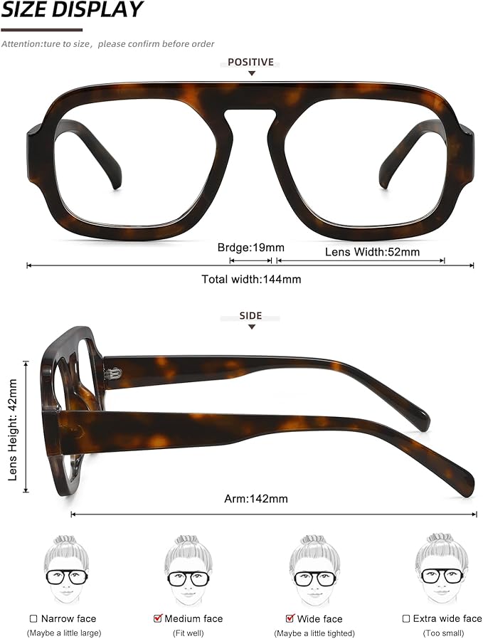 MEETSUN Oversized Retro Square Aviator Computer Blue Light Blocking Glasses for Women Men Fashion Fake Eyeglasses