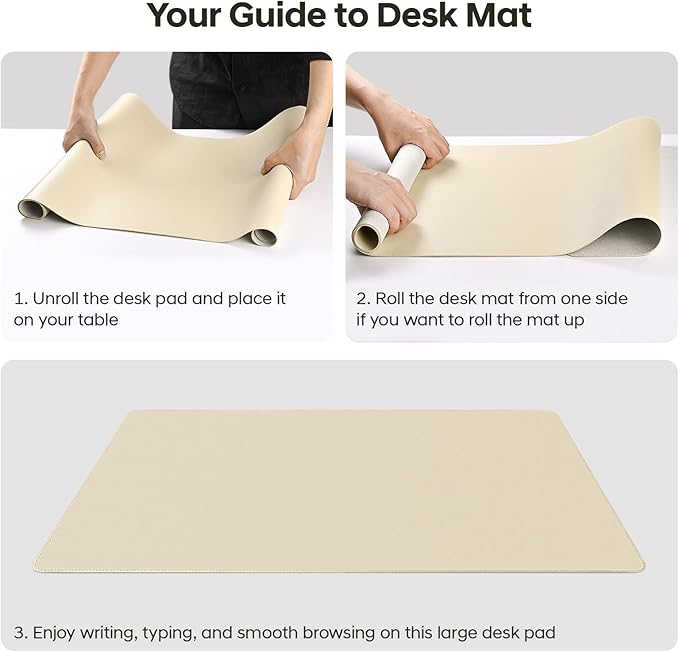Leather Desk Pad Protector, Office Desk Mat, Large Mouse Pad, Non-Slip PU Leather Desk Blotter, Waterproof Computer Desk Writing Pad for Office and Home (Beige, 31.5" x 15.7")