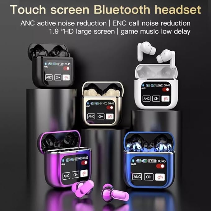 Acuvar Wireless Earbuds Bluetooth Headphones with LED Display, Stereo in Ear Noise Canceling Waterproof USB-C Headphones with Mic for iPhone Android iOS (White)