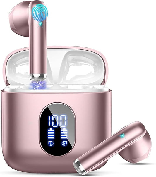 Wireless Earbuds, Bluetooth Headphones V5.4 Stereo Bass Ear Buds with ENC Noise Cancelling Mics,30H Bluetooth Earbuds with LED Display Charging Case, IP7 Waterproof Earphones for Android iOS【Mini】
