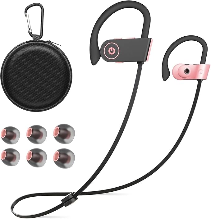 JOYWISE Bluetooth Headphones, Wireless Headphones 16H Playtime Wireless Earbuds with Mic Stereo in-Ear Earphones, IPX7 Waterproof Sports Ear Buds Sound Isolation Headsets for Running, Workout Pink