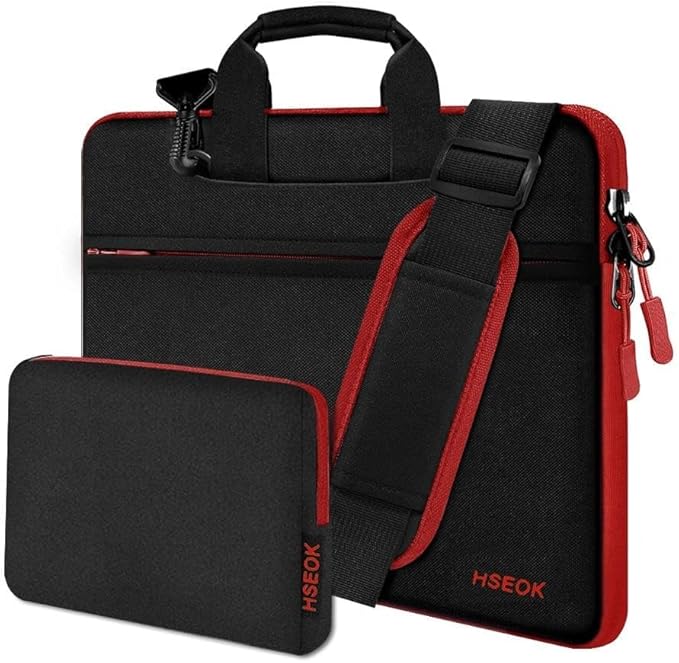 Hseok Laptop Shoulder Bag 15-15.6 inch Shockproof Water-Resistant HandBag with Small Case Compatible with MacBook Pro Neo 16" M5 M4 M3 M2 M1, Mac Pro Air 15", XPS 15/16, Most 15" 15.6" 16",Red Zipper