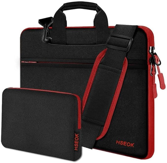 Hseok Laptop Shoulder Bag 15-15.6 inch Shockproof Water-Resistant HandBag with Small Case Compatible with MacBook Pro Neo 16" M5 M4 M3 M2 M1, Mac Pro Air 15", XPS 15/16, Most 15" 15.6" 16",Red Zipper
