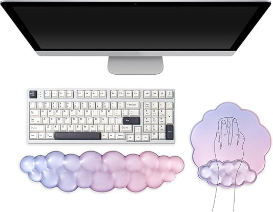 Gel Cloud Mouse Pad with Wrist Rest for Keyboard and Mouse - Gradient Purple Pink Ergonomic Cloud Mouse Pad Office Accessories for Computer/Laptop/Gaming/Home/Office/Typing Pain Relief