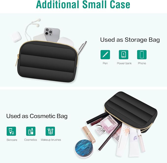 MOSISO Laptop Case 13.3 inch,13-13.3 inch Puffy Laptop Sleeve Compatible with MacBook Air 13.6 M5 M4 M3 M2 M1/Neo/Pro 13/14,HP Dell ASUS Lenovo,Polyester Horizontal Bag with Small Case, Black