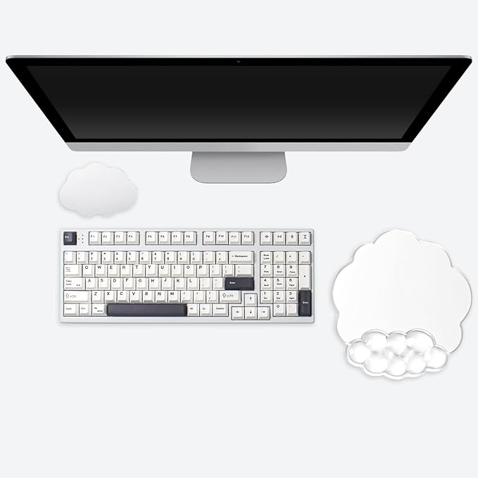 Cloud Mouse Pad with Gel Wrist Support for Mouse - Clear Ergonomic Mousepad with Non-Slip Base and Cute Coaster for Computer Keyboard Typing Pain Relief/Laptop/Home/Office