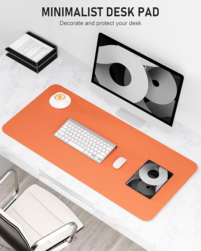 Desk Pad, 35.5" x 17" PU Leather Non-Slip Desk Mat Large Mouse Pad for Desktop, Waterproof Laptop Computer Writing Mat for Office, Home, Work, Gaming, Orange