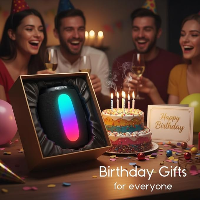 Portable Bluetooth Speaker, 2026 Powerful Stereo Loud Sound Wireless Speaker, 8 LED Modes, IPX5 Waterproof, Up to 36H Playtime, BT 5.3 with AUX, TWS Pairing, for Outdoor/Home/Party/Beach, Ideal Gifts