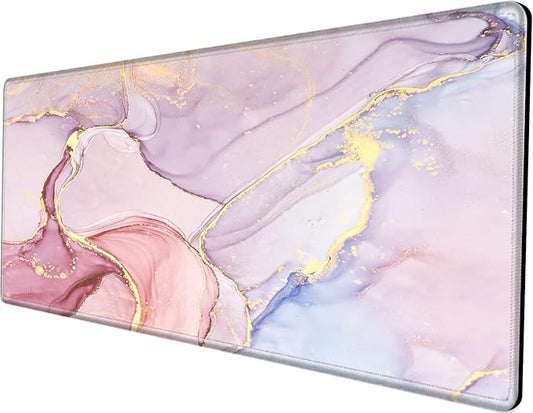 Gaming Mouse Pad Giant 48x24 Desk Mat Oversized Large Mousepad Jumbo Huge Desk Pad Pink Marble Protector Mat XXXL Non Slip Computer Mat for Wireless Desktop Work
