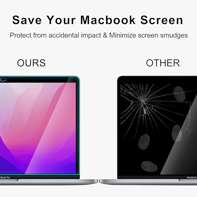 2Pack- 9H Hardness Tempered Glass Screen Protector for MacBook Pro 13" (M1/M2 2016-2022)/ MacBook Air 13 inch (M1 2018-2021), Bubble Free, Ultra Thin HD Transparency, Anti Scratch