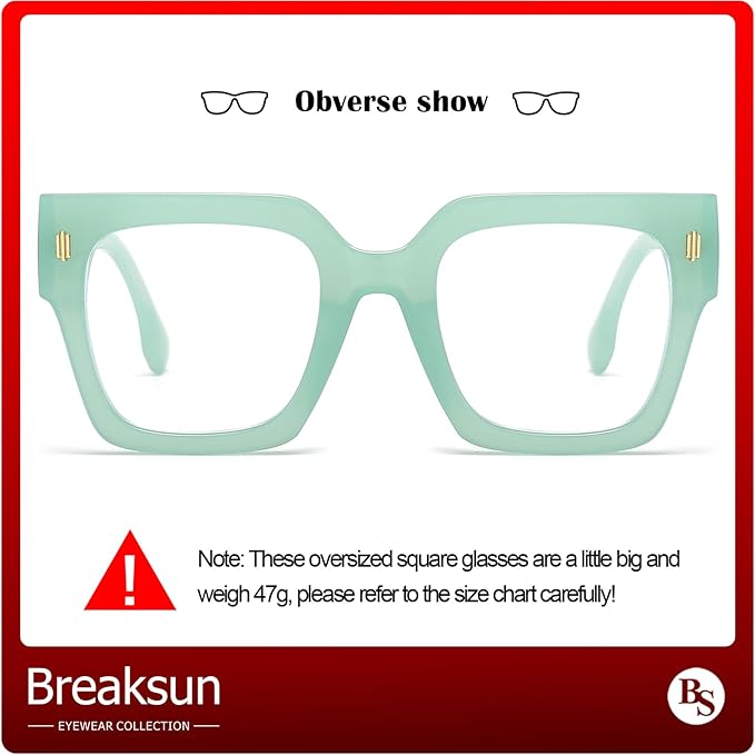 Breaksun Fashion Oversized Blue Light Blocking Glasses for Women Men Trendy Big Square Frame Computer Eyeglasses