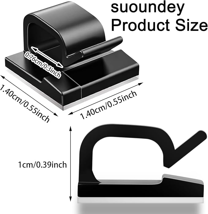 100 Pcs Cable Clips, Adhesive Cable Organizer Cord Holder Wire Clip Wire Management Self Adhesive Hooks Wire Holder for Office, Home (Black) - Image 2