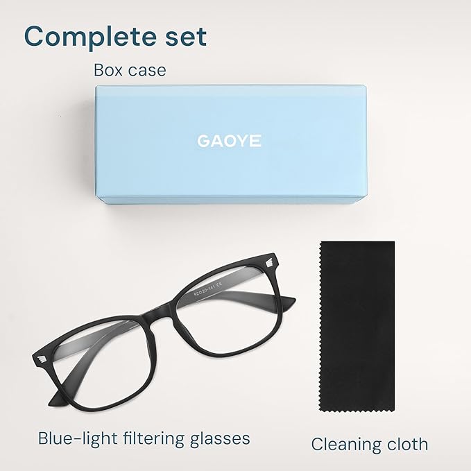 Gaoye Matte Black Blue Light Glasses for Computer & Gaming - Anti UV Ray Lenses, Scratch-Resistant & Comfort Fit