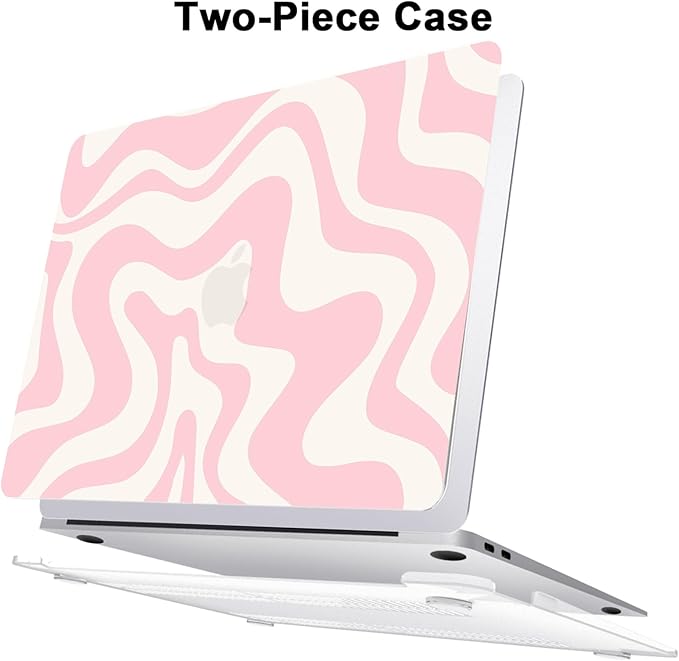 AKIT Compatible with MacBook Air 13 Inch Case M1 2022 2021 2020 2019 2018 A2337 A2179 A1932, Pattern Hard Shell Laptop Case+Screen Protector+Keyboard Cover for MacBook Air 13.3 Inch, Pink Wave
