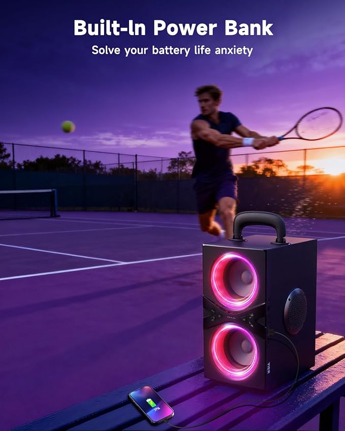 Party Bluetooth Speaker:80W Peak Large Stereo Sound for Outdoor,Deep Bass,TWS,Loud with Lights,Portabe Wireless Big Speakers with Long Playtime,House,Projector,Movie