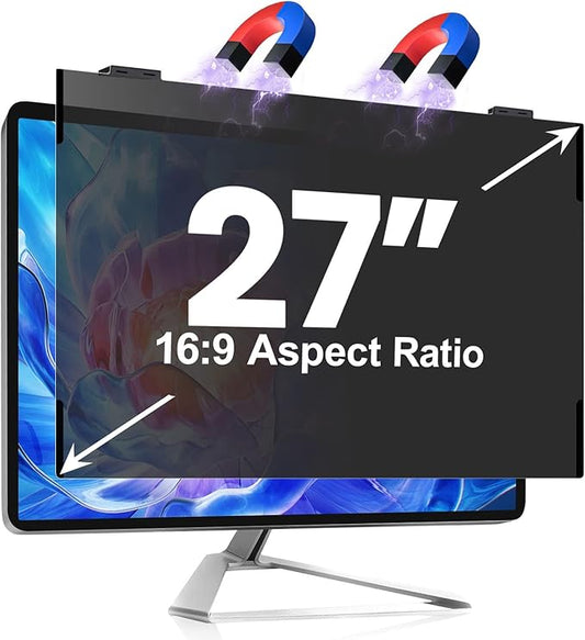 Magnetic 27 Inch Computer Privacy Screen, Removable Hanging Shield for Frameless Monitor 16:9 Widescreen, Anti Blue Light Filter, Anti-Glare Protector