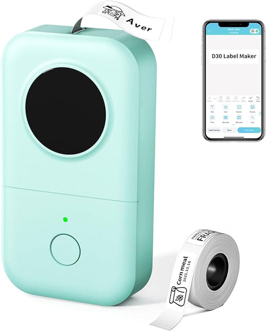 Phomemo Label Maker D30 Labeler,Sticker Printer Machine,Portable Bluetooth Label Printer,Labeler for Gift Office Home Organization,Back to School Supplies for Kids,Teacher (USB Rechargeable)-Green