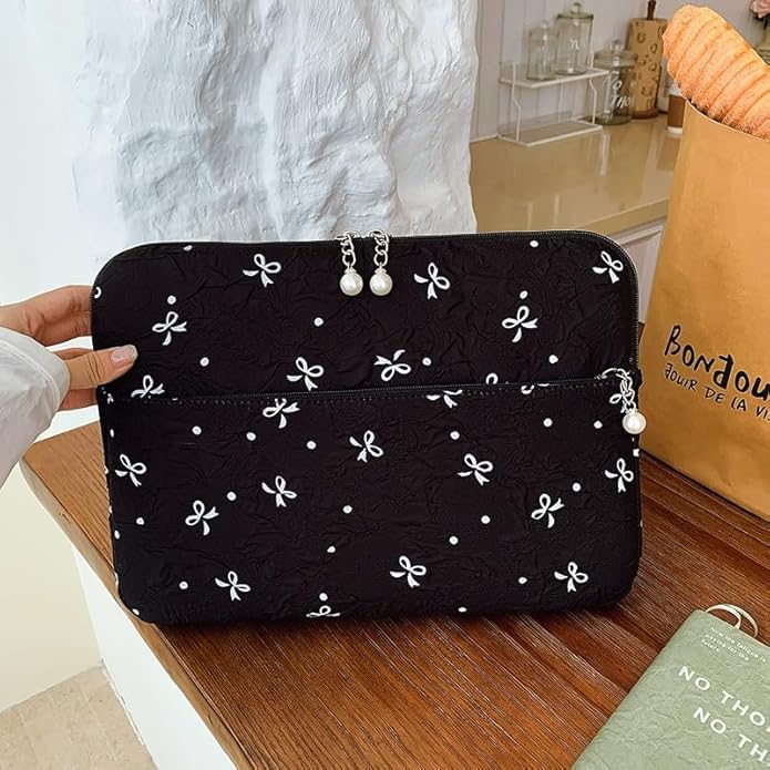 Coquette Laptop Sleeve, Slim 13-16 Inch Cute Laptop Case, Aesthetic Computer Bag with Bow-Dot Print for Mac