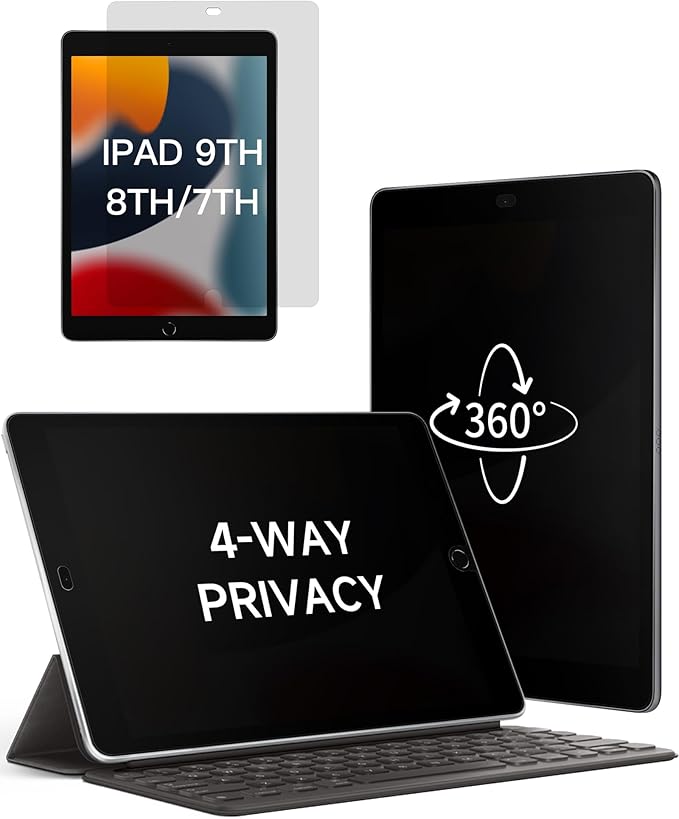 IPROKKO 360° Privacy Screen Protector for iPad 9/8/7 Generation 10.2 inch (2021/2020/2019),4 Way Matte Anti Spy Glare Blue Light 10.2in Tablet Screen Protector Filter [Compatible with Apple Pencil & Face ID, Case Friendly]