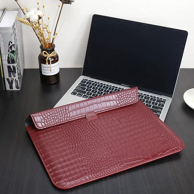 Protective Slim Portable Laptop Sleeve 13-13.6 Inch Crocodile PU Leather Case with Stand Function for MacBook Neo 13 A18/ Air/Pro 13 M5 M4 M3 M2 M1, Universal for All Brands Laptop, Wine Red