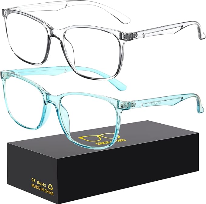 Oilway Blue-Light Blocking Glasses Computer Reading/Gaming/TV/Phones Glasses Fashion Anti Eyestrain Glasses for Women Men（C4 Transparent + Blue）
