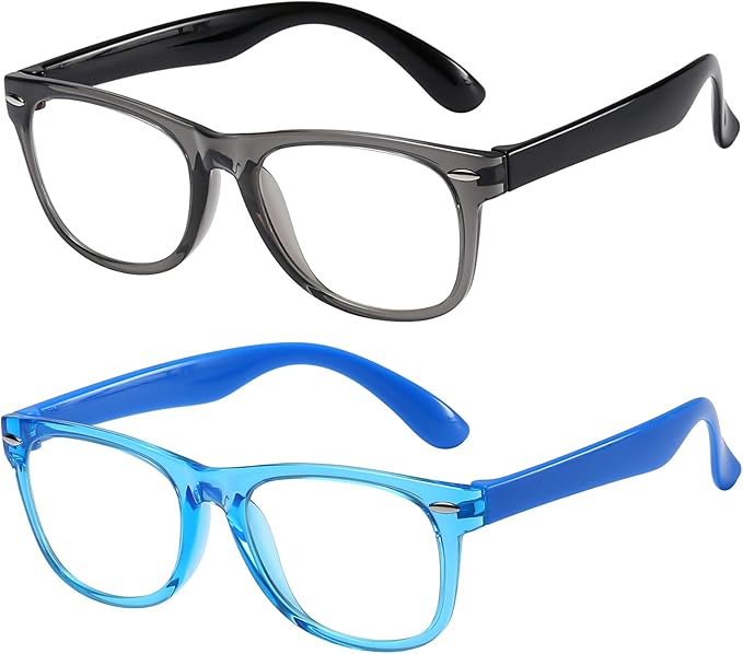 DYLB Kids Blue Light Blocking Glasses girls boys 2 pack, computer video gaming glasses for kids girls boys Age 3-10,Anti blue light & Headache (transparent black + transparent blue)