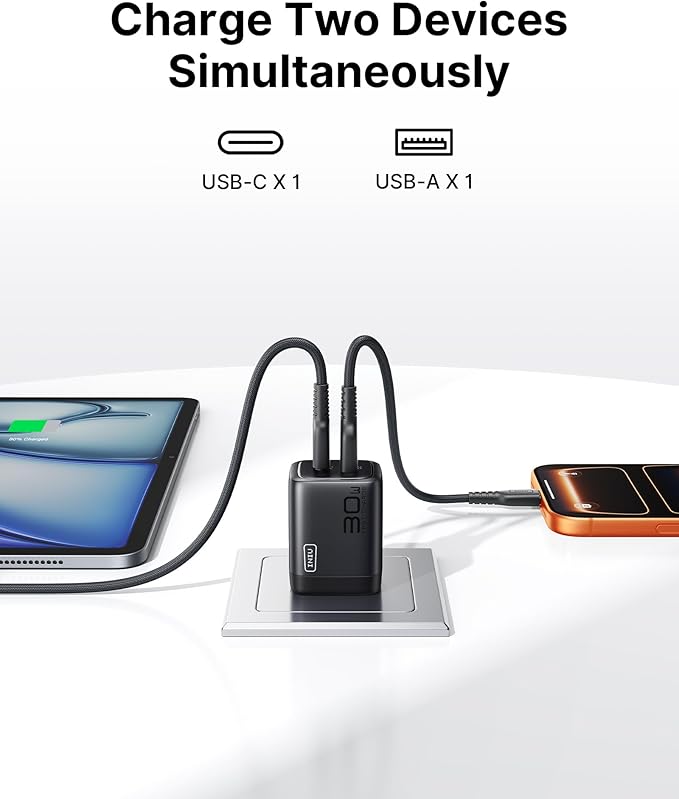 INIU USB C Charger, 30W PD QC 3.0 Dual Port Type C Fast Charging Compact Charger Block with Foldable Plug for iPhone 17 16 15 Pro Max Samsung S24 S23 Note 20 iPad Pro Google AirPods etc