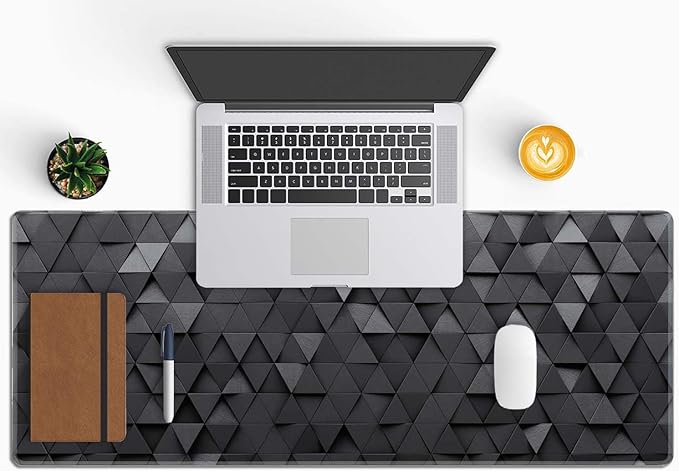 Gaming Mouse Pad, Large Mouse Pads for Desk, Non-Slip Rubber Base Mousepad, Keyboard Mouse Mat, Desk Pad with Stitched Edges, 31.5x11.8inch, Black Grey Triangular Abstract