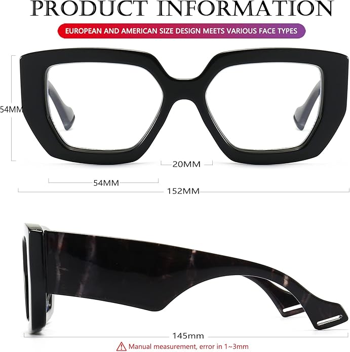 AIEYEZO Thick Frame Blue Light Glasses Men Women, Fashion Square Computer Eyeglass Anti Eyestrain & Prevent Headache