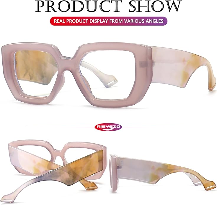 AIEYEZO Thick Frame Blue Light Glasses Men Women, Fashion Square Computer Eyeglass Anti Eyestrain & Prevent Headache
