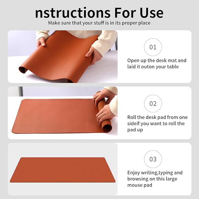 Large Office Leather Desk Mat, Large Mouse and Keyboard Pad, Laptop Pad, Desktop Protector(Dark Brown, 31.5 in. x 15.7 in.)