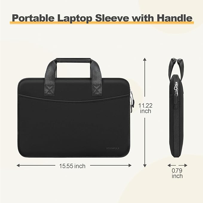 Laptop Case 16 inch,15-15.6 inch Laptop Sleeve Bag Compatible with MacBook Pro 16 M5 M4 M3 M2 M1,HP Dell Acer ASUS Lenovo Notebook,Neoprene Computer Bag with Handle&Curved Pocket, Black