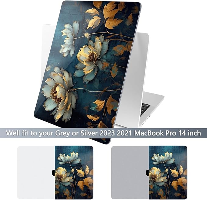Batianda for MacBook Pro 14 Inch Case 2026-2021 Release M5 M4 M3 M2 M1 Pro/Max, 1.2mm Slim Graphic Hard Shell Cover with Keyboard Cover, Screen Protector 4-in-1 Bundle, Blooming Flowers