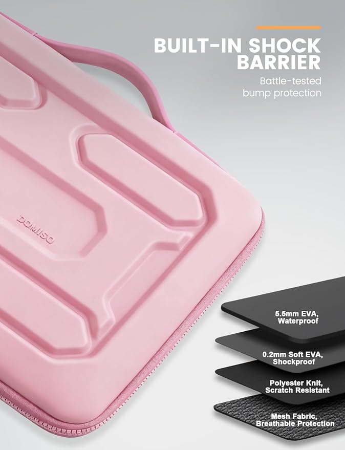 DOMISO 14 inch Laptop Sleeve with Handle Shockproof Computer Bag Waterproof EVA Protective Carrying Case for 14" ThinkPad E480/Yoga 920/13.5" Microsoft Surface Book/HP Pavilion 14 Stream 14, Pink