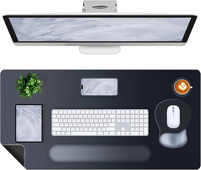 4-in-1 Large Gaming Mouse Pad, Keyboard Wrist Rest Pad & Wrist Support Mousepad Set, Extended Desk Pad Waterproof Desk Mat Protector for Home Office Decor Study Game 35.4×15.7 Inches Big I Black