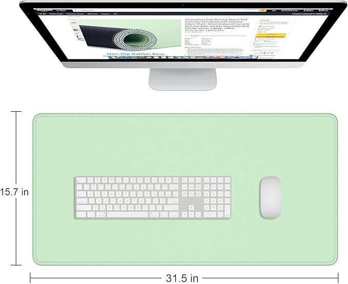 Dapesuom Large Gaming Mouse Pad, Extended Mouse Mat with Stitched Edges, Full Size Keyboard Pad with Non-Slip Base, Big XXL Computer Desk Mats for Gamer, Laptop, Office, 31.5 x 15.7in, Lake Green