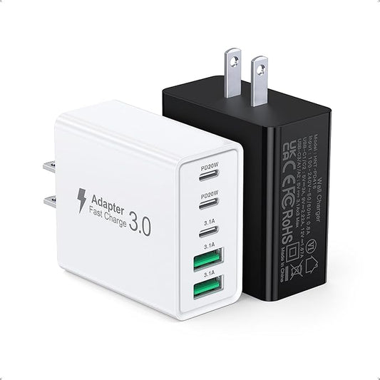 60W USB C Charger Block, 2-Pack Wall Fast Charge Cube Powered Multi-Port Plug Power Adapter Type C Brick for iPhone 17 16 15/15 Pro Max/14/14 Pro Max/13/13 Pro Max/12/12 Pro iPad, Motorola, LG, Huawei