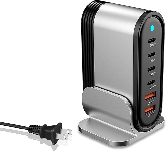 6-in-1 USB Charging Seat, Multi-Port Hub, Fast Charging Wall Charging Station, Power Adapter Socket for Phone 16 15 14 13 12 11 XS XR X SE 8 7 and More (Black)